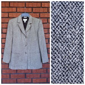Vintage Talbots Tweed Blazer Womens 6 Gray Italian Silk Wool Blend Jacket